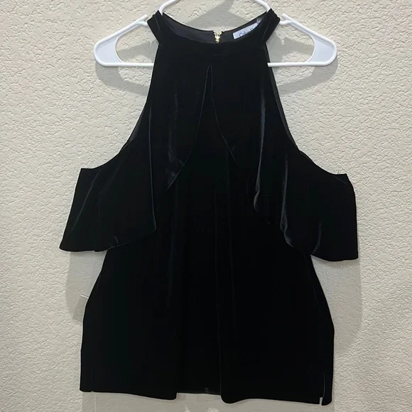 CALVIN KLEIN WOMEN’S BLACK VELVET BLOUSE L - Picture 7 of 12